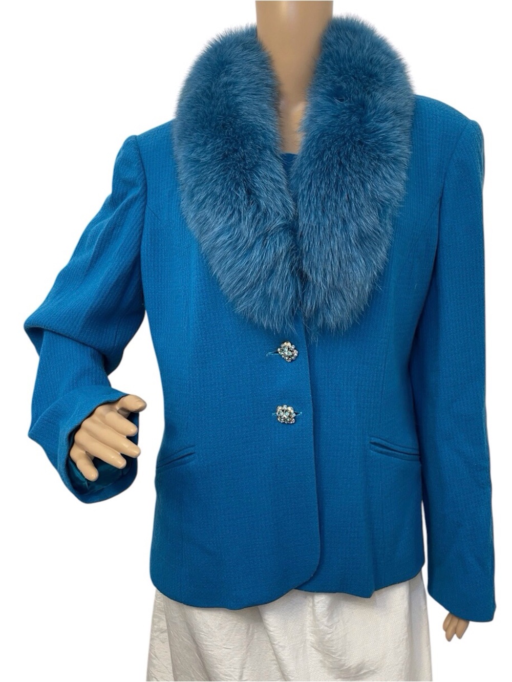 Lily & Taylor Blue Faux Fur Collar Jacket, 8